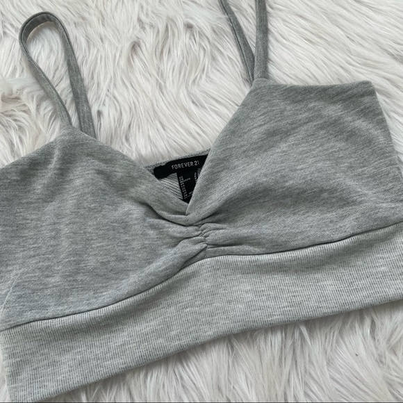NWT Forever 21 Cropped Bra Ruched Front Grey Spaghetti Strap Comfy Small - Picture 3 of 10